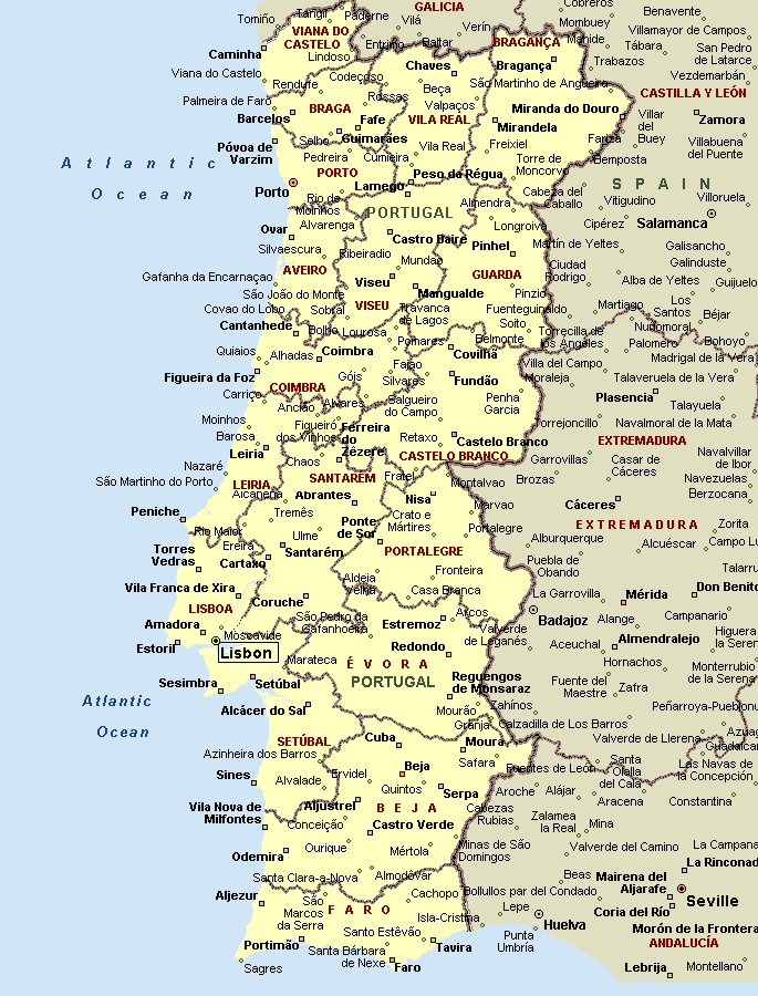 Mapa Portugalsko